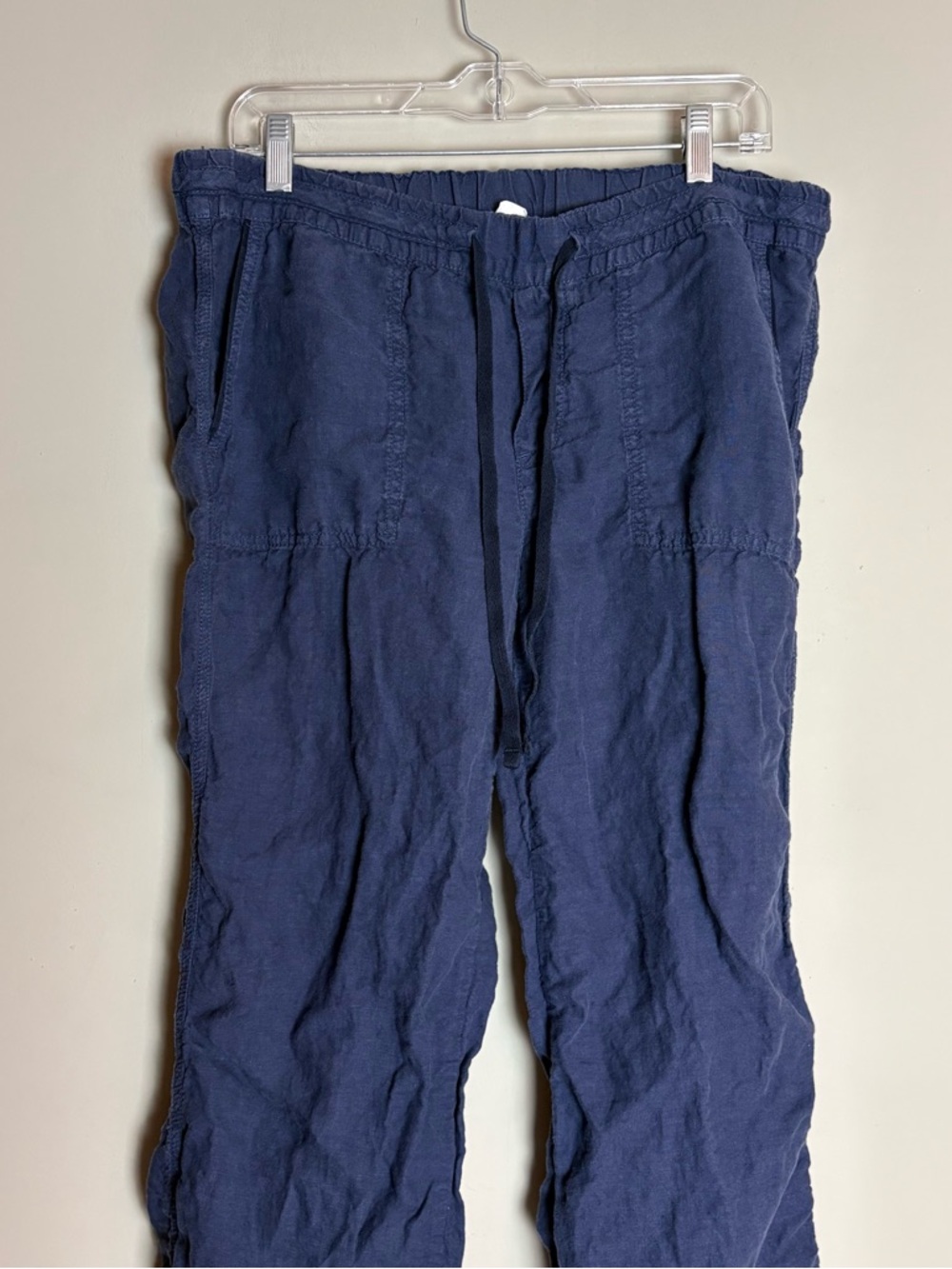 Caslon 100% Linen Navy Long Drawstring Pants Size Medium - Picture 2 of 7